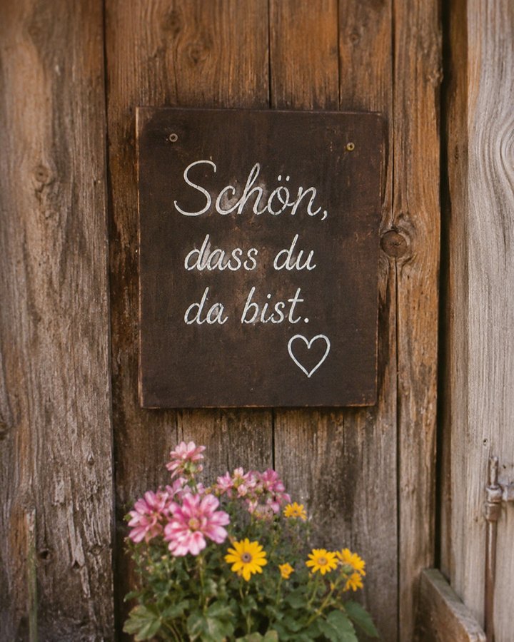 Schild mit der Aufschrift Schön, dass du da bist in natürlicher Atmosphäre